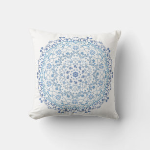 Simple Blue And White Elegant Floral Mandala Cushion