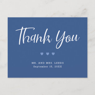 Simple Blue and White Hearts Wedding Thank You Postcard