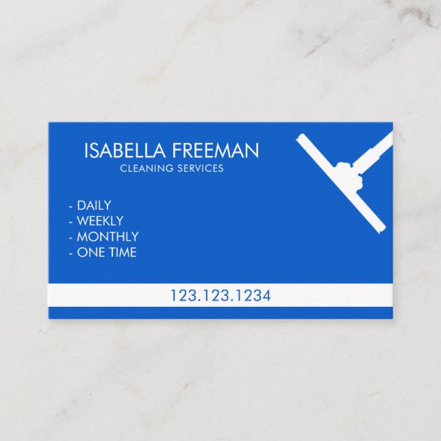 Simple Blue and White Housekeeper Cleaning Service Business Card (Front)