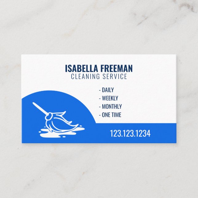 Simple Blue and White Maid House Cleaning Service Business Card (Front)