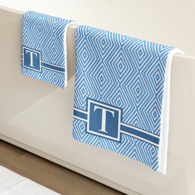 Simple Blue and White Modern Geometric Bath Towel Set (Creator Uploaded)