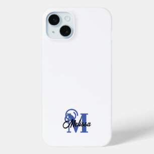 Simple Blue and White monogramed  iPhone 15 Mini Case