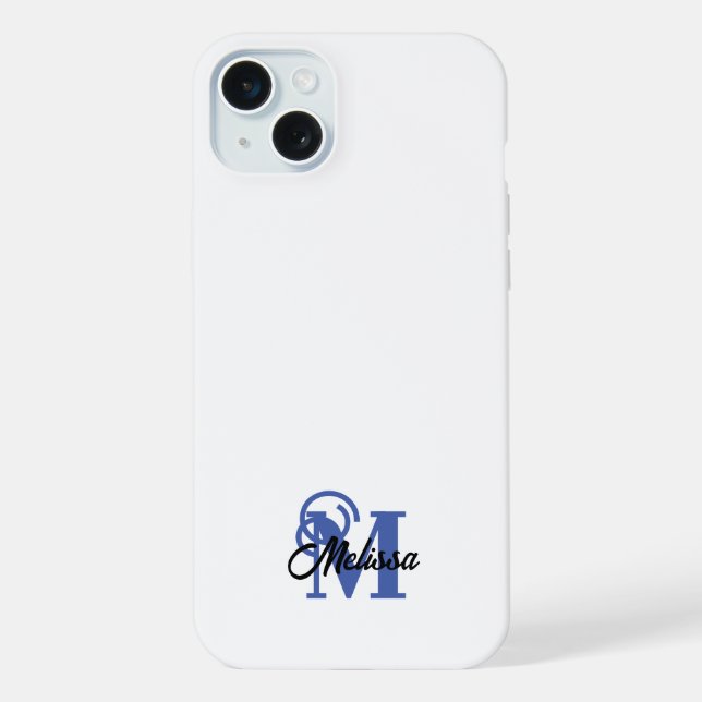 Simple Blue and White monogramed  iPhone Case (Back)