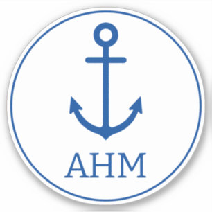 Simple Blue and White Nautical Anchor Monogram