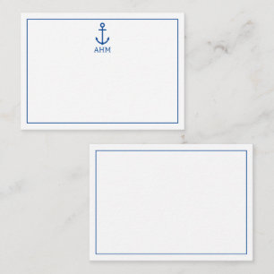 Simple Blue and White Nautical Anchor Monogram Card