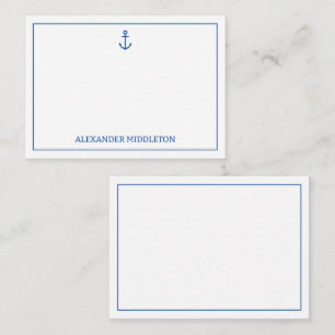 Simple Blue and White Nautical Anchor Personalised Card