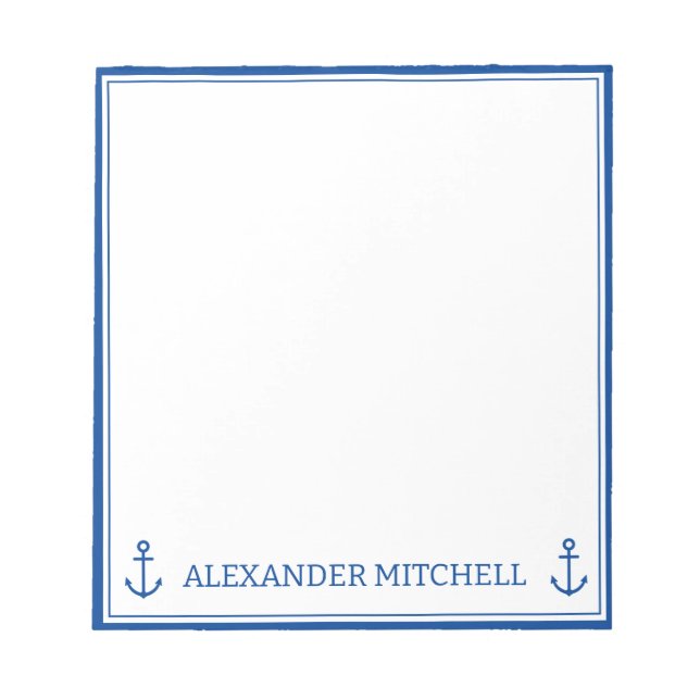 Simple Blue and White Nautical Anchor Personalised Notepad (Front)