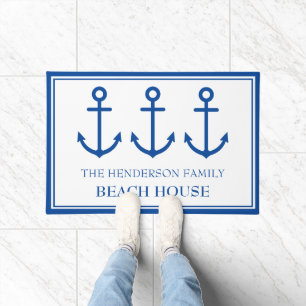 Simple Blue and White Nautical Anchors Doormat