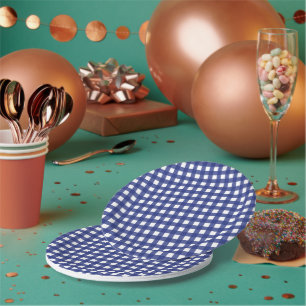 Simple Blue and White Plaid Pattern Paper Plate