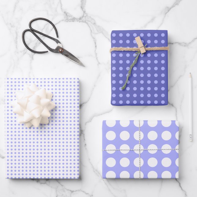 Simple Blue and White Polka Dots Pattern Wrapping Paper Sheet (Front)