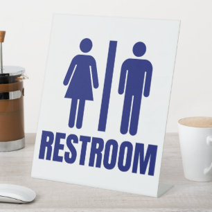 Simple Blue and White Restroom Bathroom Toilet Pedestal Sign
