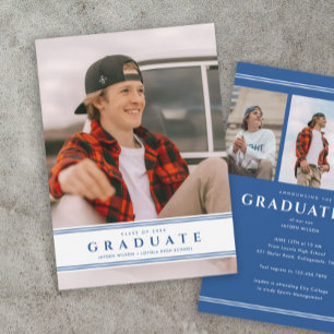 Simple Blue and White Sporty Photo Graduation Announcement