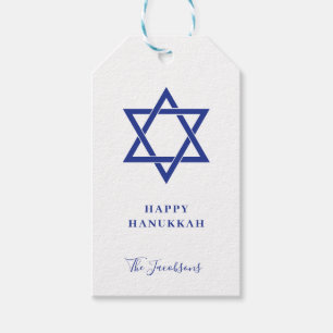 Simple Blue and White Star of David Happy Hanukkah Gift Tags