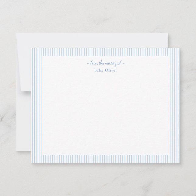 Simple blue and white stripe Baby boy Thank you Card (Front)