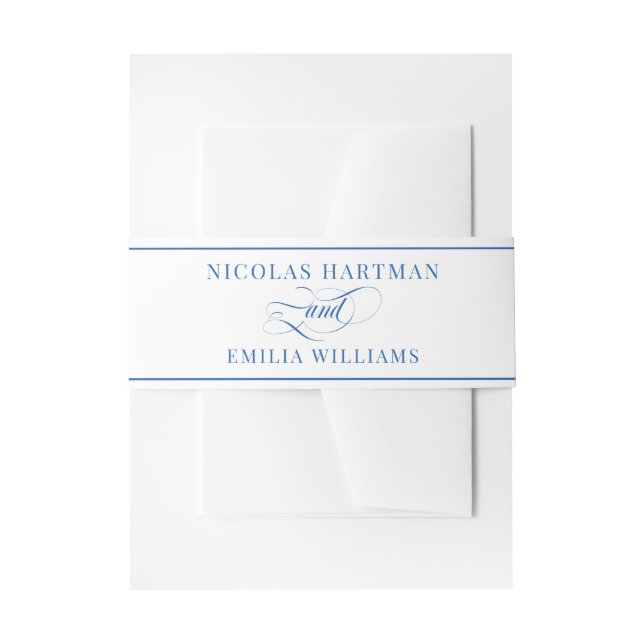 Simple Blue and White Wedding Invitation Belly Band (Front Example)