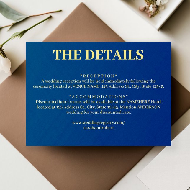 Simple Blue and Yellow Wedding Details Enclosure Card (Simple Blue and Yellow Wedding Details Enclosure Card)