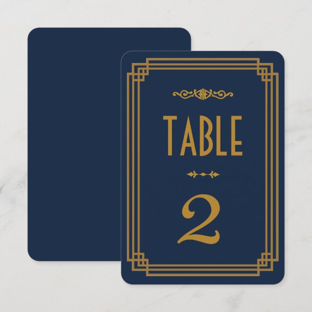 Simple Blue Art Deco Wedding Table Numbers (Front/Back)