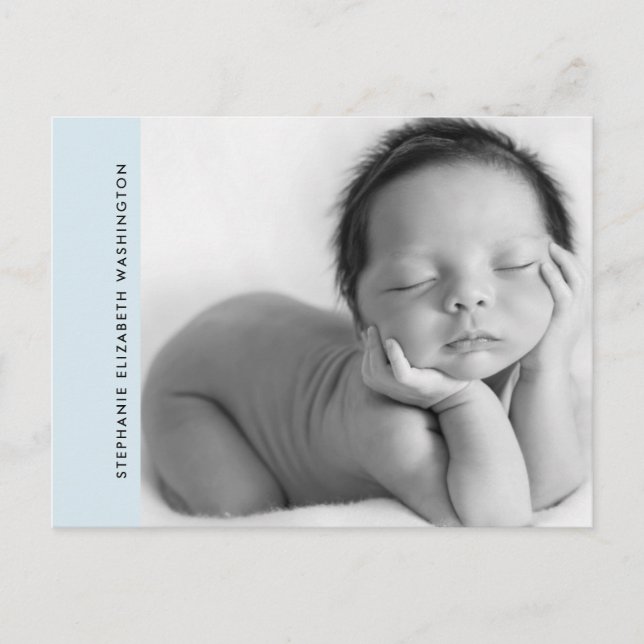 Simple Blue Baby Birth B/W Photo Announcement  (Front)