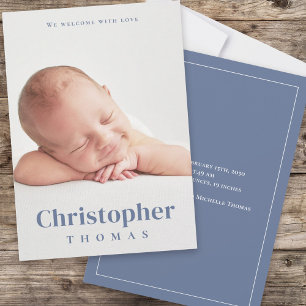 Simple Blue Baby Minimalist Minimal Classic Cute Announcement