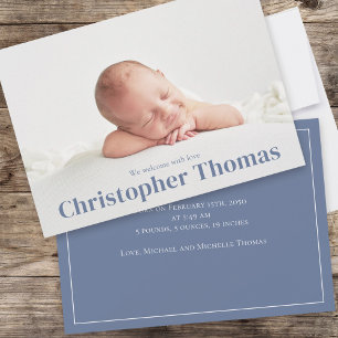 Simple Blue Baby Minimalist Minimal Classic Cute Announcement