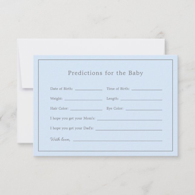 Simple Blue Baby Shower Boy Baby Predictions Card (Front)