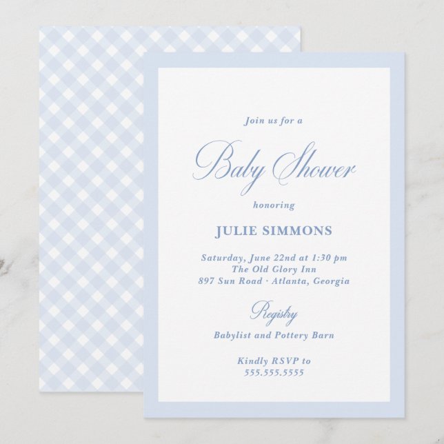 Simple Blue Baby Shower Classic Invitation (Front/Back)