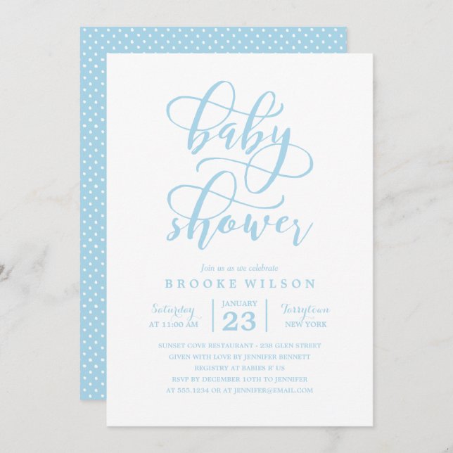 Simple Blue Baby Shower Invitation (Front/Back)