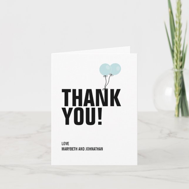 Simple Blue Balloon Baby Shower Thank You Card (Front)
