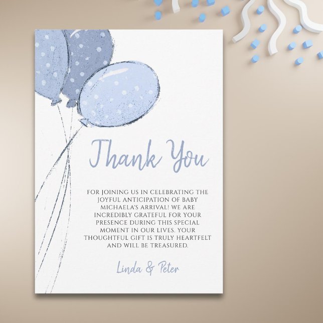 Simple Blue Balloons Boy Baby Shower Thank You Card (Creator Uploaded)