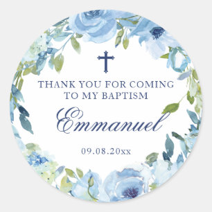 Simple Blue Baptism Favours for Boys Classic Round Sticker