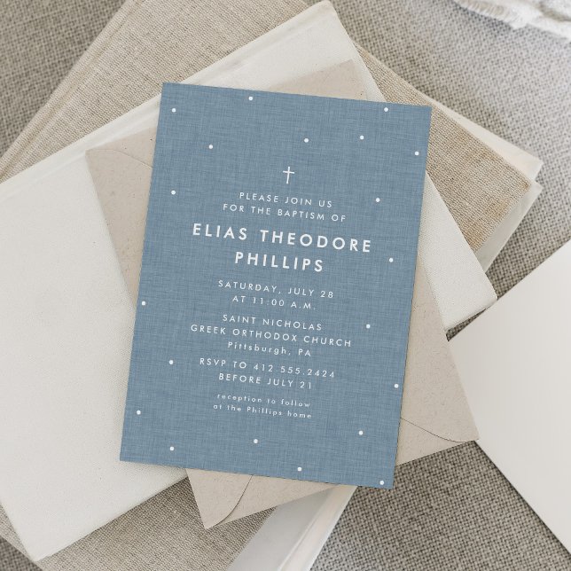 Simple blue baptism invitation with white dots (Creator Uploaded)