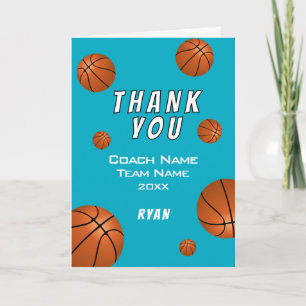Simple Blue Basketball Ball Thank you Coach  Card