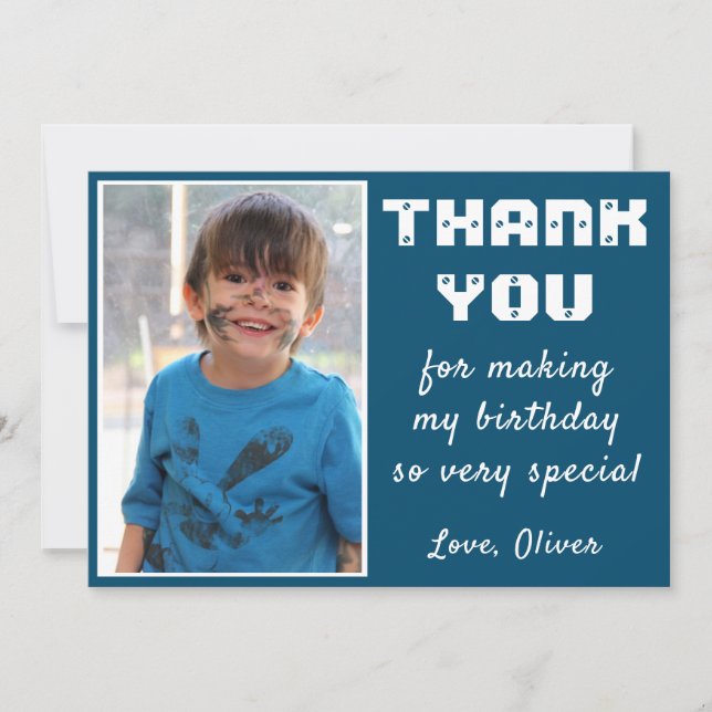 Simple Blue Birthday Thank you Photo Card (Front)