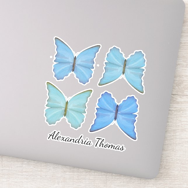 Simple Blue Botanical Butterflies Cute Whimsical (Detail)