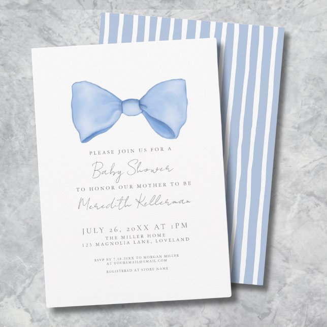 Simple Blue Bow Baby Shower Invitation (Simple Blue Bow Baby Shower Invitation)