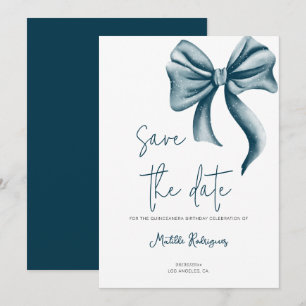 Simple Blue Bow Birthday Quinceañera Save The Date