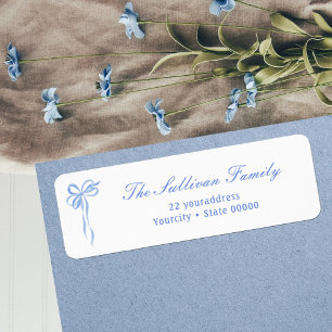 Simple blue bow return address label