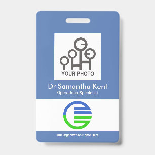Simple Blue Box Photo Template Staff Medical ID Badge