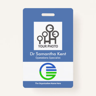Simple Blue Box Photo Template Staff Medical ID ID Badge