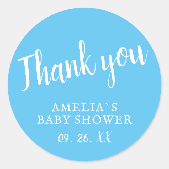 Simple Blue Boy Baby Shower Thank you Sticker (Front)