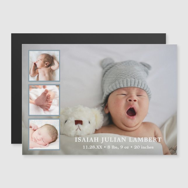 Simple Blue Boy Photo Collage Birth Announcement (Front/Back)