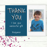 Simple Blue Boy Photo Thank you Birthday  Postcard<br><div class="desc">Simple Blue Boy Photo Thank you Birthday Postcard. Personalizable birthday thank you postcard for boys with photo and text I love your wonderful gift. Upload your photo and personalise the postcard with your name and text. Great as thank you card for boys.</div>