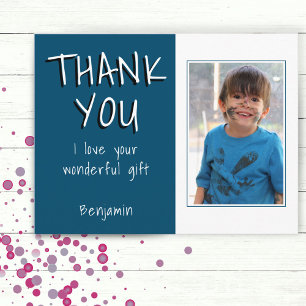 Simple Blue Boy Photo Thank you Birthday Postcard
