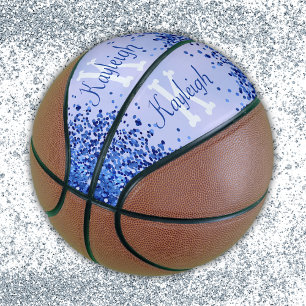 Simple Blue Brushed Metal and Glitter Monogram   Basketball