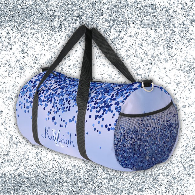 Simple Blue Brushed Metal and Glitter Monogram | Duffle Bag (Creator Uploaded)