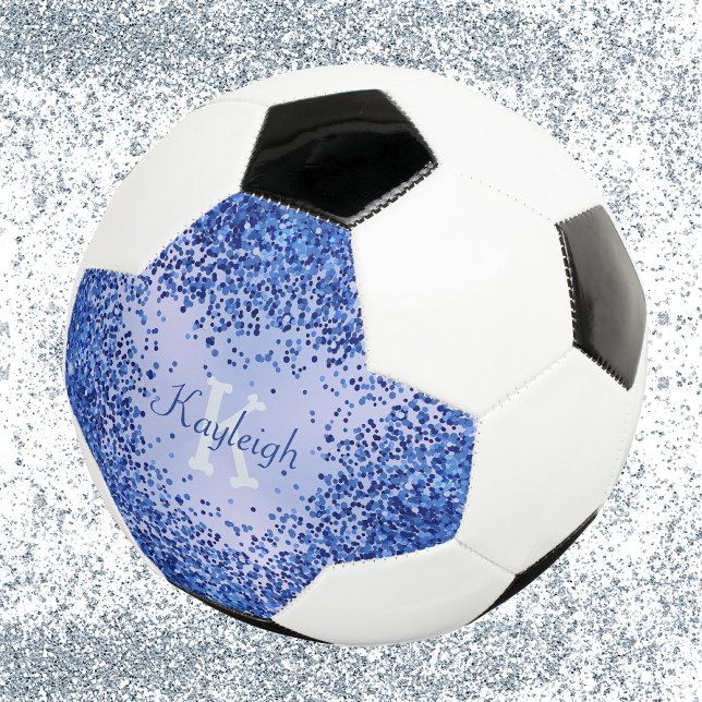 Simple Blue Brushed Metal and Glitter Monogram | Football (Creator Uploaded)