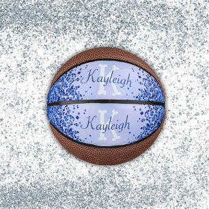 Simple Blue Brushed Metal and Glitter Monogram   Mini Basketball