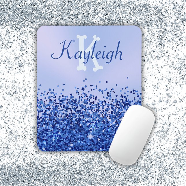 Simple Blue Brushed Metal and Glitter Monogram | Mouse Mat (Creator Uploaded)