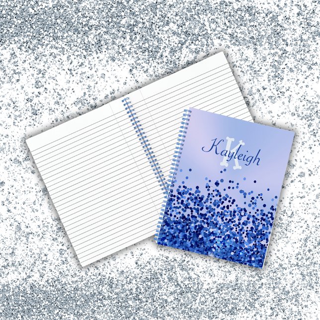Simple Blue Brushed Metal and Glitter Monogram | Notebook (Creator Uploaded)