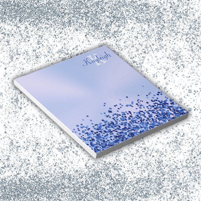 Simple Blue Brushed Metal and Glitter Monogram | Notepad (Creator Uploaded)